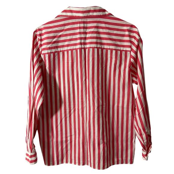 Foxcroft Button Down Shirt Womens 10 Red Striped Dog Appliqué - Picture 2 of 7